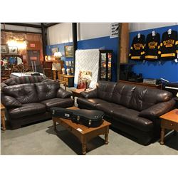 2PCS. BROWN LEATHER SOFA & LOVE SEAT SET