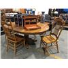 Image 2 : OAK SINGLE PEDESTAL DINING TABLE WITH 1 LEAF & 4 CHAIRS