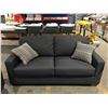 Image 2 : 2 PC CONTEMPORARY DARK GREY UPHOLSTERED SOFA & LOVE SEAT SET WITH 4 THROW CUSHIONS