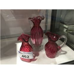 3 PCS OF VINTAGE CRANBERRY GLASS