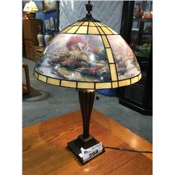 LEADED STAINED GLASS TABLE LAMP - THOMAS KINKADE ART PANELS