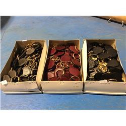 3 BOXES OF GENUINE FISH SKIN LEATHER KEY CHAINS (GREY/BURGUNDY & BLACK) APPROX 2OO KEYCHAINS