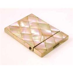 A Victorian mother of pearl card case, with allover lozenge panelled decoration 4ins...