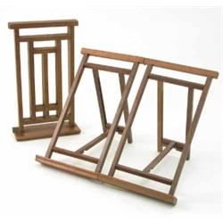 A near pair of early 20th century oak folding book rests, probably by Heals, in the style of Japa...