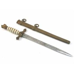 A Second World War German Naval Officer's dagger, with 10 inch acid etched blade marked Solingen,...