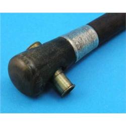 A rosewood walking stick, with silver collar and horn handle, with later fitted spy glass, 34.5in...