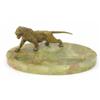 Image 1 : An Asprey green onyx oval desk stand, mounted with a bronze figure of a snarling tiger, 9.5ins...
