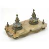 Image 1 : A 19th century pair of French champleve enamelled inkwells, with oriental style lids on ormolu mo...