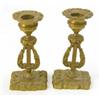 Image 1 : A pair of Regency bronze candlesticks, with lyre stems, 5ins...