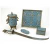 Image 1 : A 19th century French four piece bronze and champleve chinoiserie desk set, with floral decoratio...