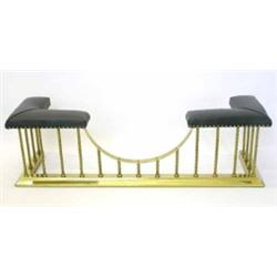 A brass club fender, with green leather padded seats on spiral fluted supports, 5ft 3ins...