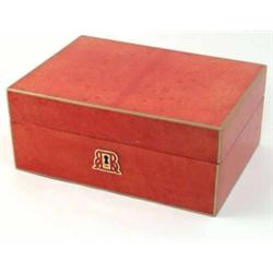 An Asprey red and gilt edged jewellery box, with velvet lined interior 12ins...