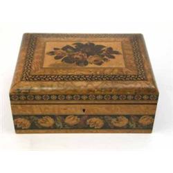 A Thomas Barton Tunbridgeware work box, the domed lid decorated with a central floral spray withi...
