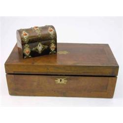 A late 19th century walnut stationery box and a mahogany crossbanded writing slope, the walnut bo...