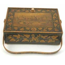 An early 19th century penwork work basket, the lid decorated with a view of Brighton Pavilion wit...