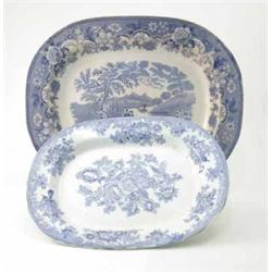 A Victorian blue and white meat plate, printed with a view of Eton College (18in.) and a smaller...