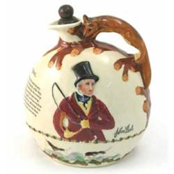 A Fielding's Crown Devon 'John Peel' musical flask, relief-moulded and printed with hunting theme...