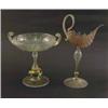 Image 1 : Two Venetian glass items, a pedestal dish with scroll handles, hollow stem with applied fruit (6i...