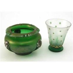 A Kosta acid-etched "Unik" vase, clear glass with green overlay and stylised leaf decoration, mon...