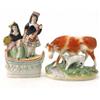 Image 1 : A Victorian Staffordshire cow and calf group, on oval base (5in.) and another, a highland couple,...