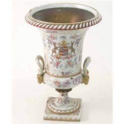 A 19th century Samson armorial campana vase, painted with crest and foliage in bright enamels, on...