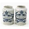 Image 1 : A pair of early 18th century delftware drug jars, to contain 'Nervinum' and 'Violarum', each pain...