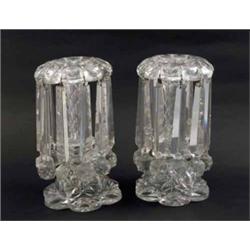 A pair of Victorian glass table lustres, with pendant drops, 8.75in....