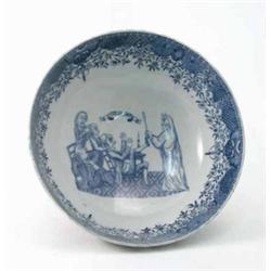 An early Victorian pearlware bowl printed with 'The Ghost', a ghost appearing before four cowerin...