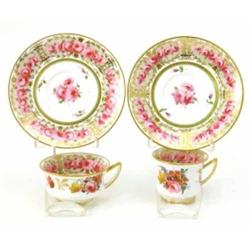 A set of Davenport bone china trios, six coffee cups, six teacups and six saucers, painted with r...