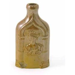 An early Victorian Lambeth stoneware bottle, moulded with young ladies within gothic arches, 7.5i...