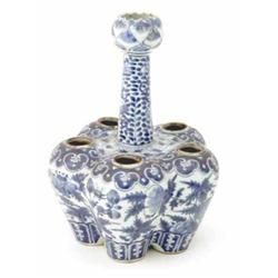 A 19th century Chinese porcelain tulip vase, painted with flowers in underglaze blue, 9.5in....
