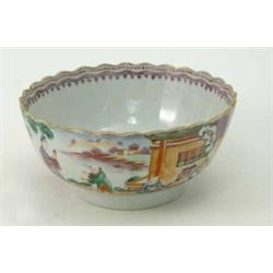 A 19th century Chinese mandarin-palette bowl, painted with figures and scenic settings against a...