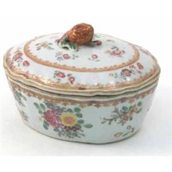 A Chien Lung famille rose butter dish and cover, with floral decoration, 4.5ins...