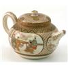 Image 1 : A Satsuma teapot, decorated with panels of figures, 3ins, (spout chipped)...