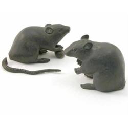 A pair of Japanese bronze rats, (a.f.), 3ins...