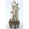 Image 1 : A Japanese carved ivory okimono, of a Samurai standing beside a boy fending off monkeys, signed,...