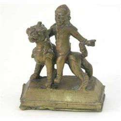 An Indo-Chinese brass figure of a God, mounted on a lion dog 7ins...