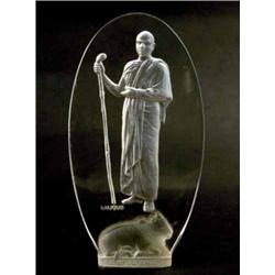 A Lalique clear glass cachet, pressed with a depiction of Swami Vivekananda, moulded mark, 5in....