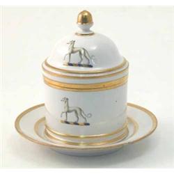 A Flight Barr & Barr, Worcester armorial preserve jar and cover, 1813-40, with greyhound crest an...