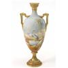 Image 1 : A Royal Worcester two-handled vase, painted with two herons and desert landscape in bright enamel...