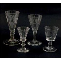 Four various 19th century drinking glasses, including an ale glass with engraved bowl - 5.5in....