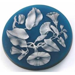 A mid-Victorian cameo glass plaque, attributed to Thomas Webb, acid-etched with entwined ivy in w...