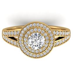 1.15 CTW Certified VS/SI Diamond Art Deco Halo Ring 14K Yellow Gold - REF-147K3W - 30365