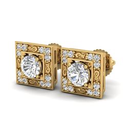 1.63 CTW VS/SI Diamond Solitaire Art Deco Stud Earrings 18K Yellow Gold - REF-254K5W - 37270