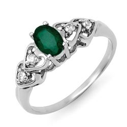 0.57 CTW Emerald & Diamond Ring 18K White Gold - REF-30X8T - 12583