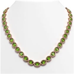 48.14 CTW Peridot & Diamond Halo Necklace 10K Rose Gold - REF-756W5F - 40581