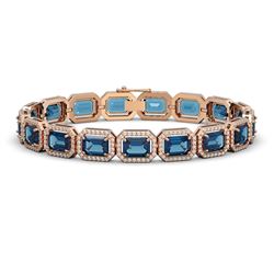 25.36 CTW London Topaz & Diamond Halo Bracelet 10K Rose Gold - REF-313A3X - 41415