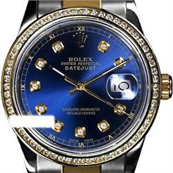 Rolex Ladies Two Tone 14K Gold/SS, Diamond Dial & Diamond Bezel, Sapphire Crystal - REF-446M6F