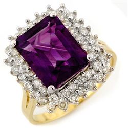 4.75 CTW Amethyst & Diamond Ring 14K Yellow Gold - REF-71K5W - 11109