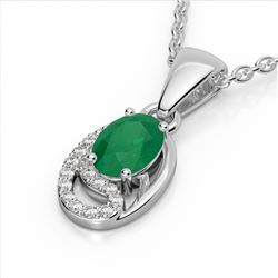 1.25 CTW Emerald & Micro Pave VS/SI Diamond Necklace 10K White Gold - REF-18W9F - 22349